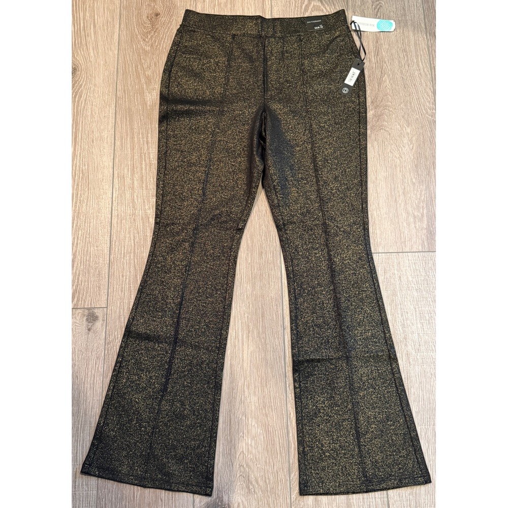 Dictionary Womens Gold Metallic‎ Flare Pants Black Sparkle High Rise Size M 8-10